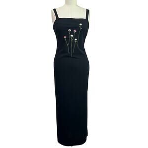 City Triangles Black Maxi Dress Y2K Floral Appliqué Evening Formal Medium